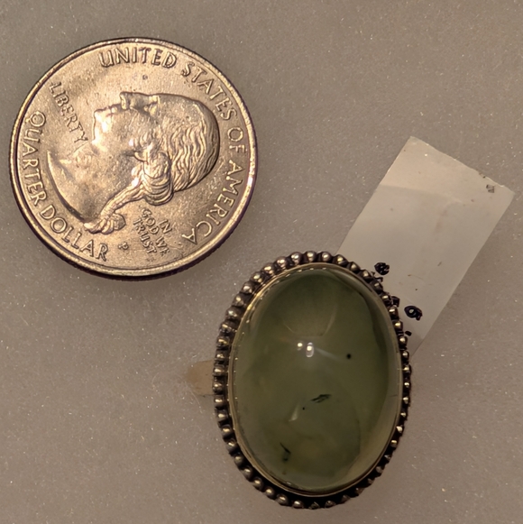 Natural Prehnite Stone Ring Set in 925 Sterling Silver - Picture 2 of 5